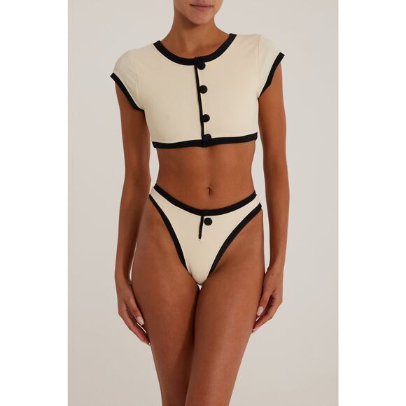 New Same Los Angeles Grace Bikini Bottom Burnt Sienna Black Small High Cut - Picture 3 of 9